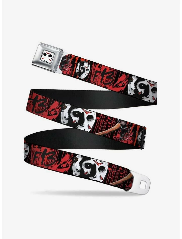 Discount π₯° Friday The 13th Jason Mask Axe Blood Splatter Seatbelt Belt π