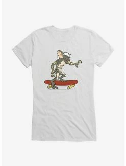 Discount ⌛ Gremlins Stripe Riding Skateboard 👧 Girls T-Shirt 🛒