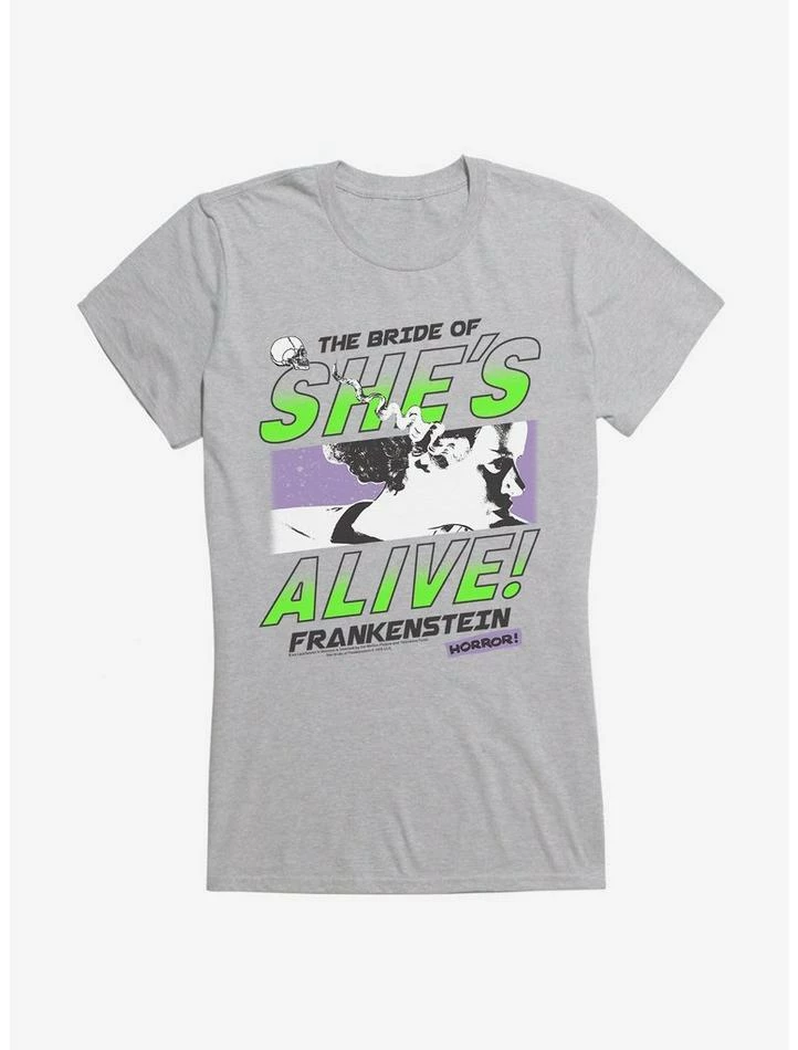 Deals 𧨠Universal Monsters Bride Of Frankenstein Horror Poster π§ Girls T-Shirt β - Image 3