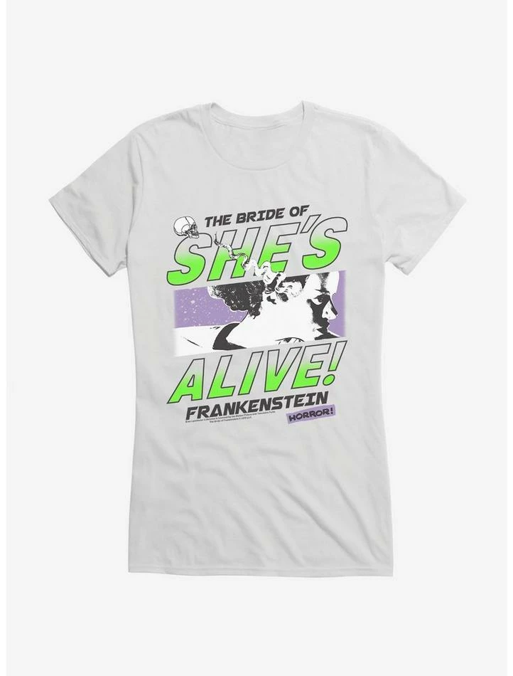 Deals 𧨠Universal Monsters Bride Of Frankenstein Horror Poster π§ Girls T-Shirt β - Image 6
