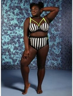 Best deal β€οΈ Beetlejuice Stripe High-Waisted Swim Bottoms Plus Size π