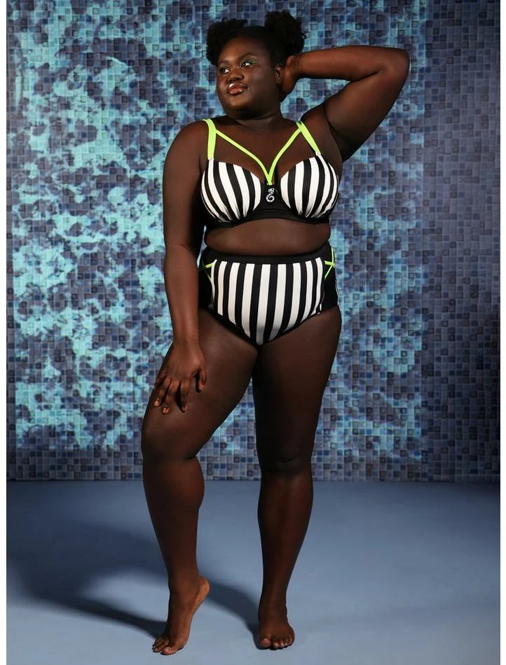 Best deal β€οΈ Beetlejuice Stripe High-Waisted Swim Bottoms Plus Size π
