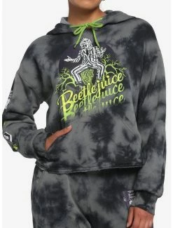 Discount ✨ Beetlejuice Icons Wash 👧 Girls Crop Hoodie 🌟
