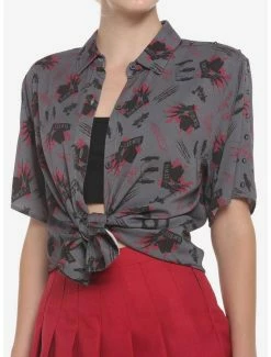 Brand new 🔥 A Nightmare On Elm Street Studded Shoulder 👧 Girls Woven Button-Up 🥰