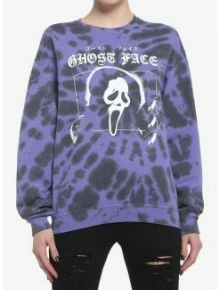 Cheapest 🎁 Scream Ghost Face Panel Purple Tie-Dye 👧 Girls Sweatshirt ✔️