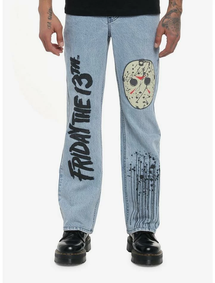 Coupon 🛒 Friday The 13th Jason Voorhees Mask Straight Leg 👖 Jeans 👍