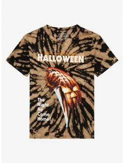 Best Sale ✨ Halloween Pumpkin Knife Tie-Dye Boyfriend Fit 👧 Girls T-Shirt 🌟
